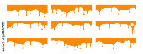 Orange honey caramel background with drip melt cheese and wave flow sauce. Vector smooth juice with orange design and honey caramel elements for chocolate sweet. Fudge cheddar food applications.