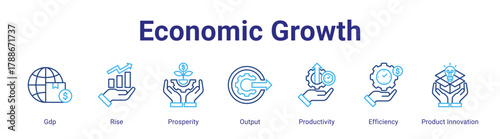 Economic Growth web icon vector illustration concept with icon of Gdp, Rise, Prosperity, Output, Productivity, Efficiency, Product Innovation,in modern flat vector style.