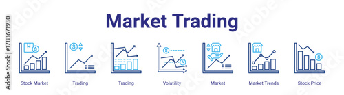 Market Trading web icon vector illustration concept with icon of Stock Market,Trading,Trading,Volatility,Market,Market Trends,Stock Price,in modern flat vector style.