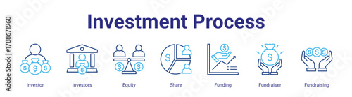 Investment Process web icon vector illustration concept with icon of Investor,Investors,Equity,Share,Funding,Fundraiser,Fundraising,in modern flat vector style.
