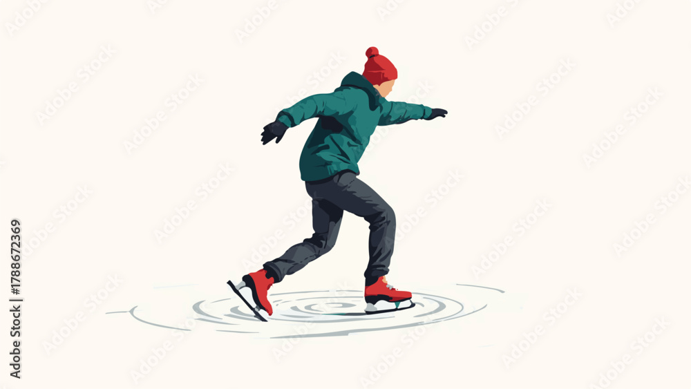 Obraz premium Winter ice skating illustration of people enjoying outdoor activity in snow landscape