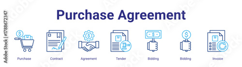 Purchase Agreement web icon vector illustration concept with icon of Purchase,Contract,Agreement,Tender,Bidding,Bidding,Invoice,in modern flat vector style.