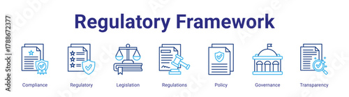 Regulatory Framework web icon vector illustration concept with icon of Compliance,Regulatory,Legislation,Regulations,Policy,Governance,Transparency,in modern flat vector style.