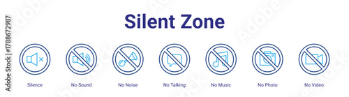Silent Zone web icon vector illustration concept with icon of Silence,No Sound,No Noise,No Talking,No Music,No Photo,No Video,in modern flat vector style.