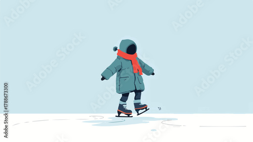 Kid doing Winter ice skating illustration of people enjoying outdoor activity in snow landscape
