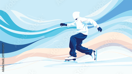 Winter ice skating vector illustration of outdoor activity in snow landscape