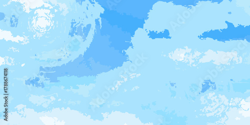 Abstract watercolor painting of a bright blue sky with wispy white clouds and a hint of sunlight