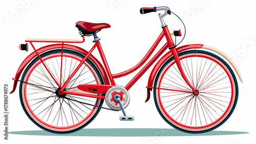 Very beautiful stylish red female bicycle isolated on a white background, featuring an elegant frame design, comfortable saddle, smooth tires, and a clean modern appearance perfect for lifestyle and 