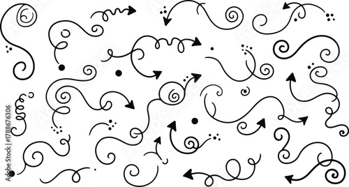 Collection of hand drawn swirl arrows