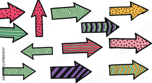 Collection of colorful handdrawn arrows pointing in different directions