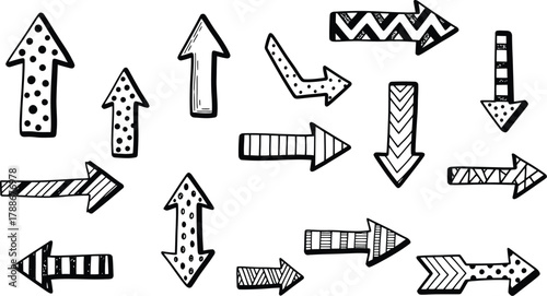 Set of black and white handdrawn arrows