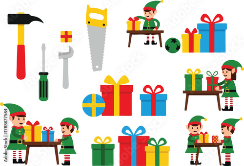 elf christmas gift box vector 