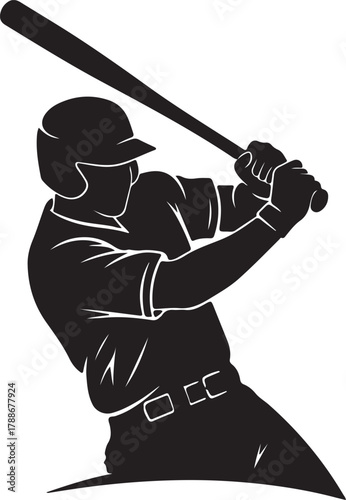 Silhouette of a baseball player poised to swing the bat aggressively