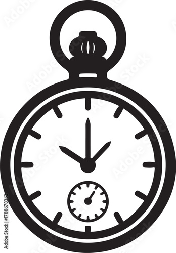 Silhouette of a vintage pocket watch with a secondary dial on a white background Keywords: pocket watch, timepiece, clock, time, vintage, retro, antique, mechanical, dial, on transparent background