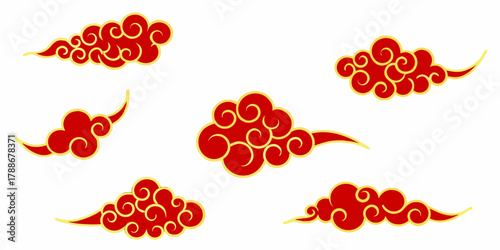 Traditional red and gold swirling clouds vector illustration for asian cultural designs
