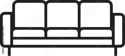 Simple Black Outline Icon of a Three- Seater Sofa on White Background couch furniture on transparent background
