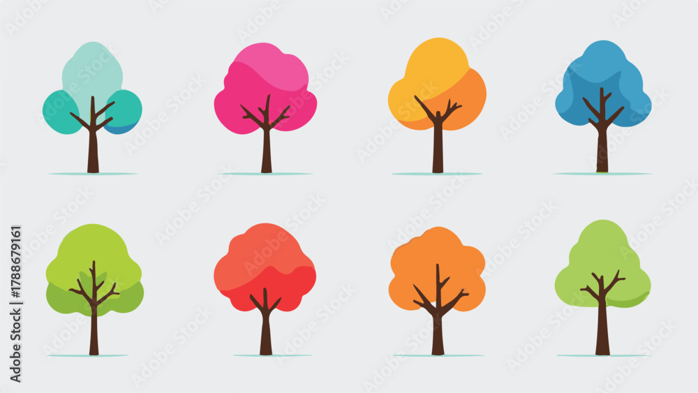 Obraz premium Colorful Tree Vector Icon Set