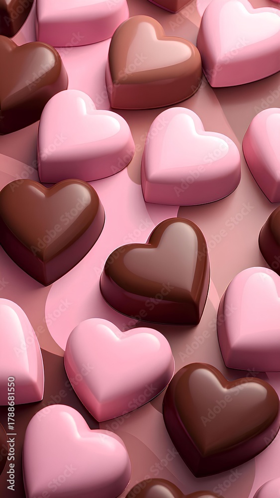 Fototapeta premium 背景素材 ハート型チョコのシームレスパターン Background Seamless Heart-shaped chocolate pattern （Generative AI）