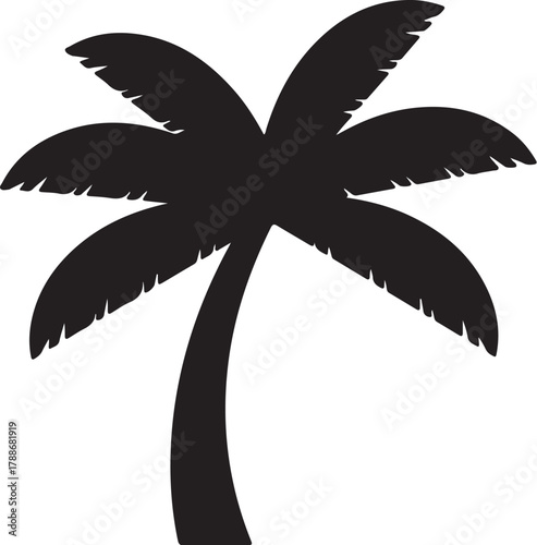 Silhouette of a palm tree with fronds against white background tropical island on transparent background