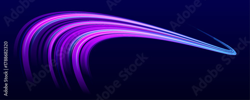 Flowing streaks of blue and violet light cross in a graceful arc. The soft blur suggests speed and transparency. A perfect concept for futuristic, abstract, or cosmic themes.