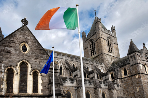 Obraz na plátně The Irish flag in Church of Christ in Dublin