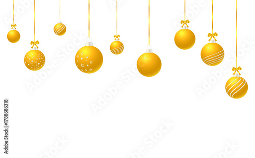 Golden christmas balls hanging down