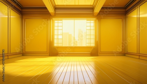 yellow virtual empty room background backdrop banner image with window for online presentations and zoom meetings
