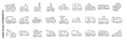 truck, excavator, crane, bulldozer, dump truck, loader, digger, construction vehicle, heavy machinery, transport, industry, engineering, building, equipment, tool, vehicle, illustration, graphic, icon