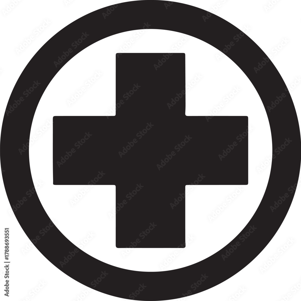 Obraz premium Medical Cross Symbol within a Circle Keywords: medical, cross, health, healthcare, hospital, clinic, first aid, emergency, symbol, icon, sign, medicine, care, wellness, on transparent background