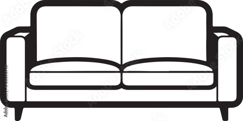 Outline illustration of a two-seater sofa with cushions couch furniture on transparent background