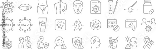 herpes, hsv, virus, infection, lips, mouth, sores, skin, rash, back, pain, fever, medicine, capsule, tube, cream, swab, test tube, condom, protection, shield, communication, child, parent, baby, head,