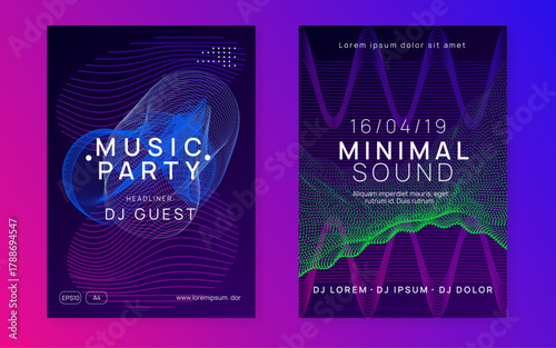 Edm Background. Psychedelic Beat Illustration. Blue Music Magazine. Techno Poster. Dj Electro Template. Trance Cover. Pink Sound Banner. Green Edm Background
