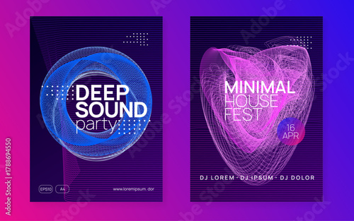 Discotheque Flyer. Sound Event. Electronic Radio Illustration. Green Dance Background. Trance Vector. Fest Concert Graphic. Pink Night Club Design. Violet Discotheque Flyer