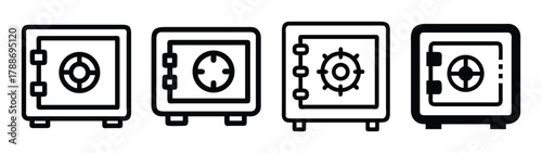 Illustration of black and white safe deposit boxes security vaults strongbox bank safe drawing