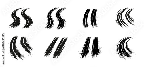 Grungy Brush Stroke Collection of Ink Splatter Lines with Wavy and Curved Configurations