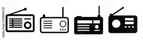 Portable radio transceiver illustration set walkie talkie communication device wireless technology gadget vector