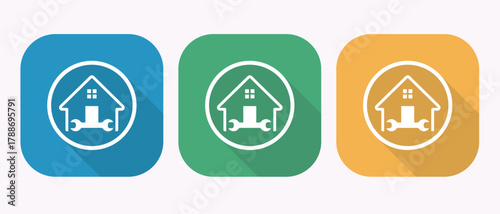 Cuadro en lienzo House icon with wrench in blue green and yellow color circles