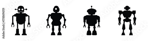 Silhouette vector illustration of robot character designs for sci fi and futuristic concepts