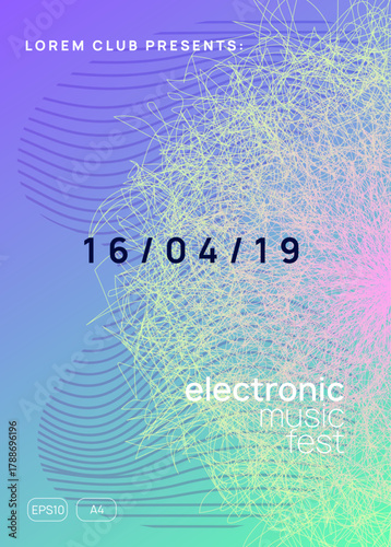 Techno Magazine. Dance Event. Soundwave Disco Invitation. Violet Party Design. Trance Vector. Sound Electro Element. Blue Music Poster. Green Techno Magazine