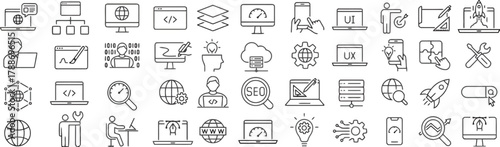 web development, technology, coding, programming, seo, ui, ux, website, laptop, computer, monitor, smartphone, cloud, server, database, rocket, puzzle, gears, lightbulb, network, data, analytics, desi
