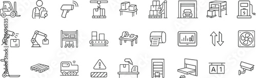 shelf, symbol, automation, keywords:, tablet, belts, category:, delivery, drone, design, icons, shipping, worker, description:, feature, robot, conveyor, with, warehouse, shelves, fan, boxes, outline,