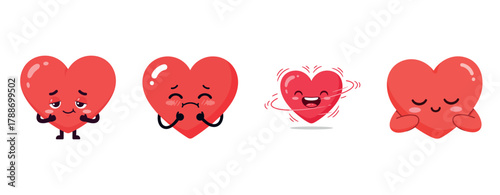 Cute cartoon hearts expressing different emotions with happy and sad faces