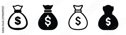 Money bag icon set vector illustration finance wealth savings investment currency dollar cash income