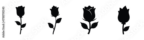 Black silhouette flower buds vector illustration floral design botanical elements nature drawing art