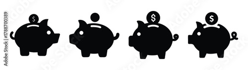 Piggy bank savings investment finance money coin wealth accumulation financial planning black icon vector