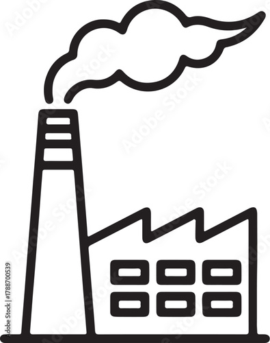 Industrial factory building with smoke emitting from chimney icon industry pollution on transparent background
