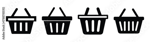 Collection of black shopping basket icons for retail grocery store purchase vector design