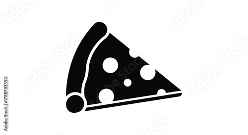 Black and white pizza slice icon with cheese and crust details.