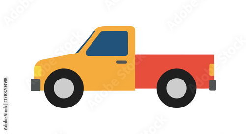 Cartoon pickup truck illustration with yellow cab and red bed