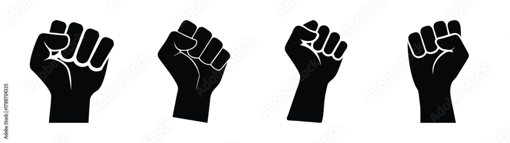 Obraz premium Vector illustration of hands clenched in fist, symbol of solidarity and resistance, raised fists